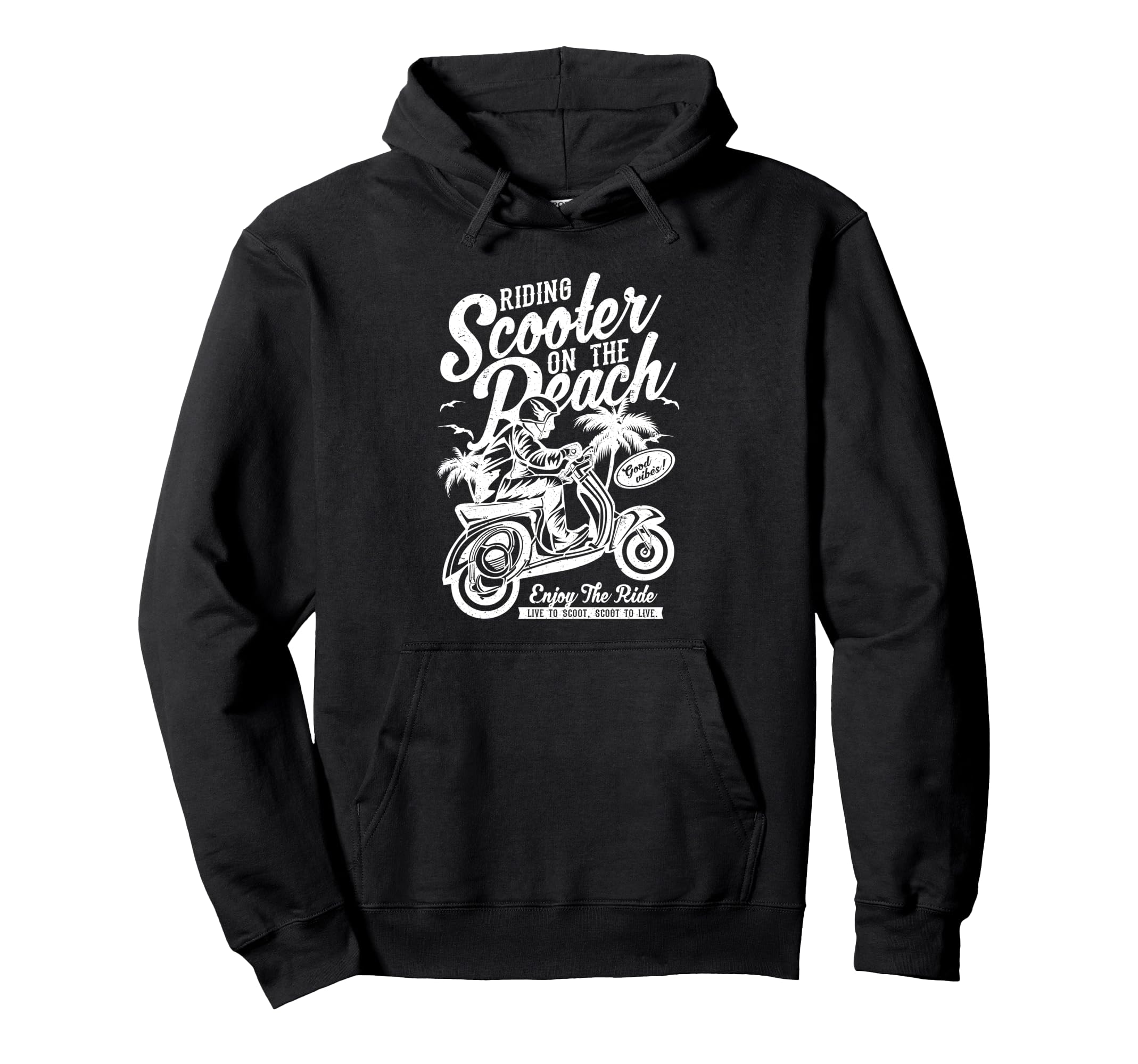 Scooter Beach Distressed Hoodie - Casual Everyday Wear Unisex - T-Shirt, Sweatshirt, Hoodie