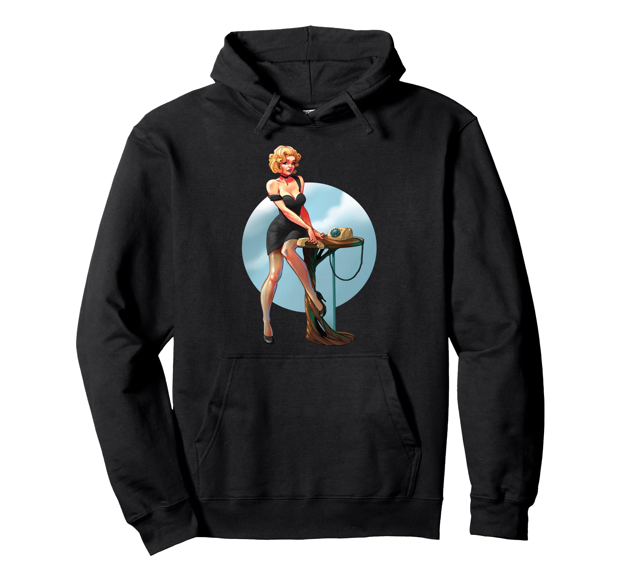 Pin Up Phone America Art Nostalgia Hoodie - Fun Novelty Design for Adults - T-Shirt, Sweatshirt, Hoodie