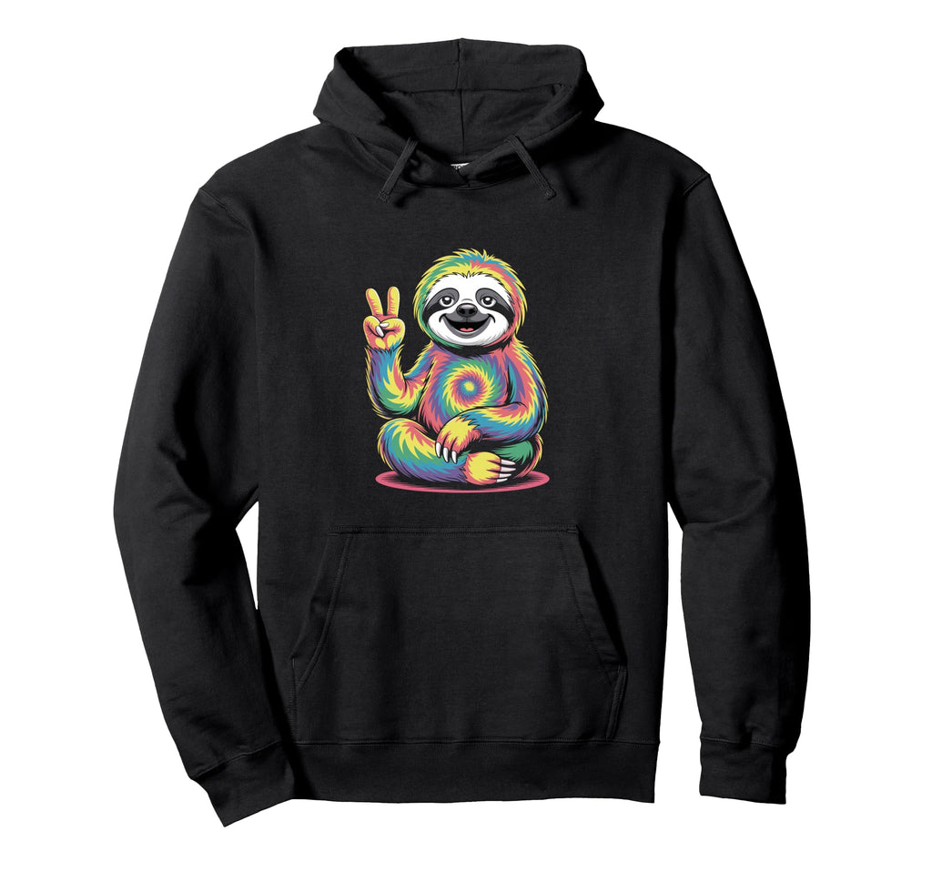 Psychedelic Sloth Peace Sign Meditation Hoodie - Trendy Graphic Men Women - T-Shirt, Sweatshirt, Hoodie