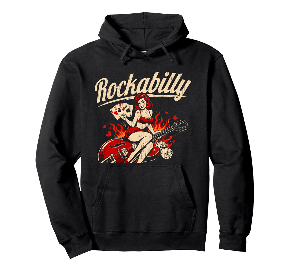 Rockabilly Pin Up 50S Rock Guitar Dark Hoodie - Graphic Print Men Women - T-Shirt, Sweatshirt, Hoodie