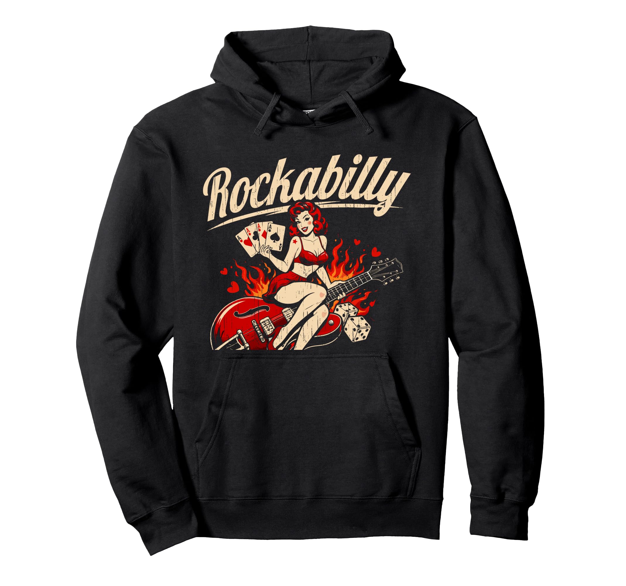 Rockabilly Pin Up 50S Rock Guitar Dark Hoodie - Graphic Print Men Women - T-Shirt, Sweatshirt, Hoodie