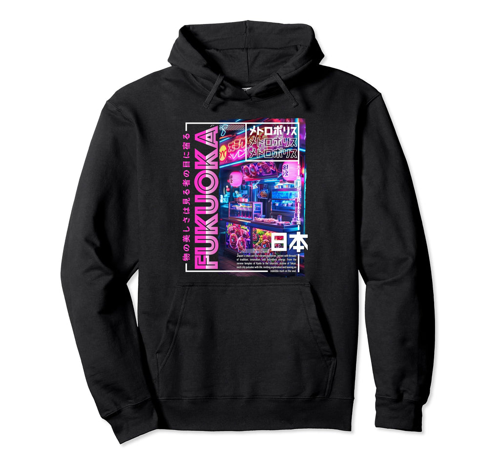 Fukuoka City 80S Synthwave Streedfood Hoodie - Aesthetic Graphic Unisex - T-Shirt, Sweatshirt, Hoodie