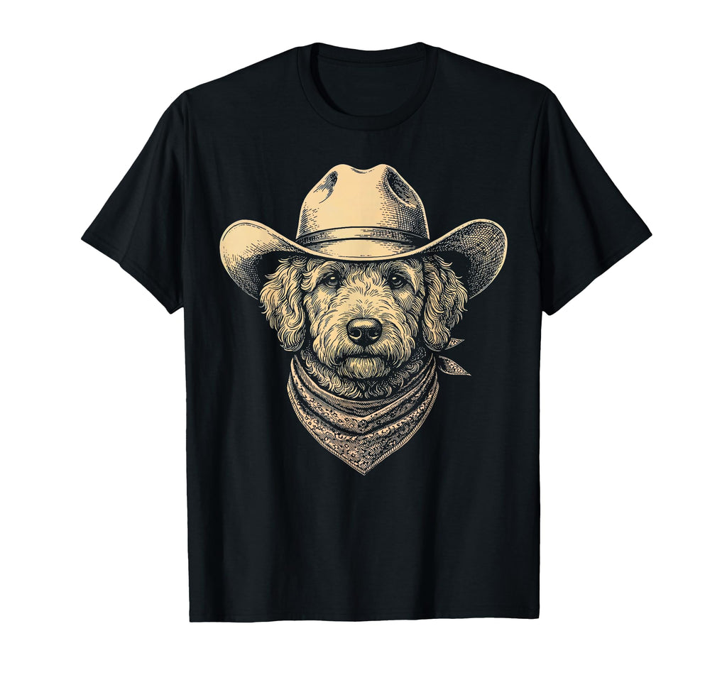 Goldendoodle Cowboy Hat Bandana Western T-Shirt - Fun Novelty Design Unisex - T-Shirt, Sweatshirt, Hoodie