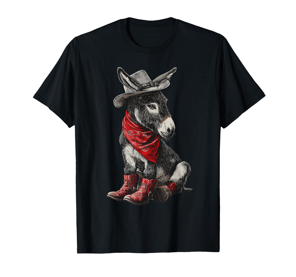 Donkey Cowboy Rodeo Cowgirl Western T-Shirt - Custom Art Print Unisex - T-Shirt, Sweatshirt, Hoodie