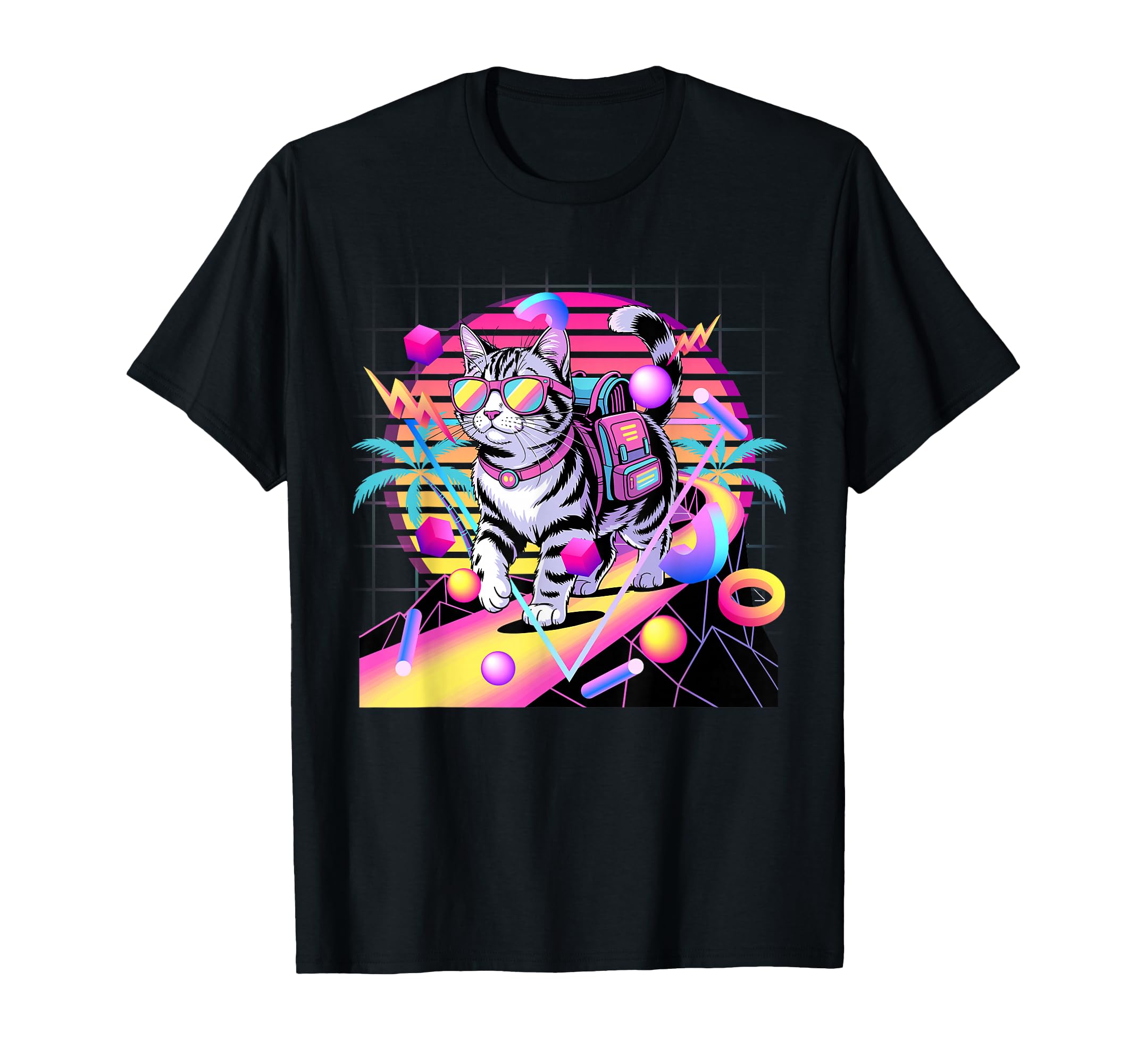 Cat Synthwave 80S Aesthetic T-Shirt - Aesthetic Graphic Men Women - T-Shirt, Sweatshirt, Hoodie