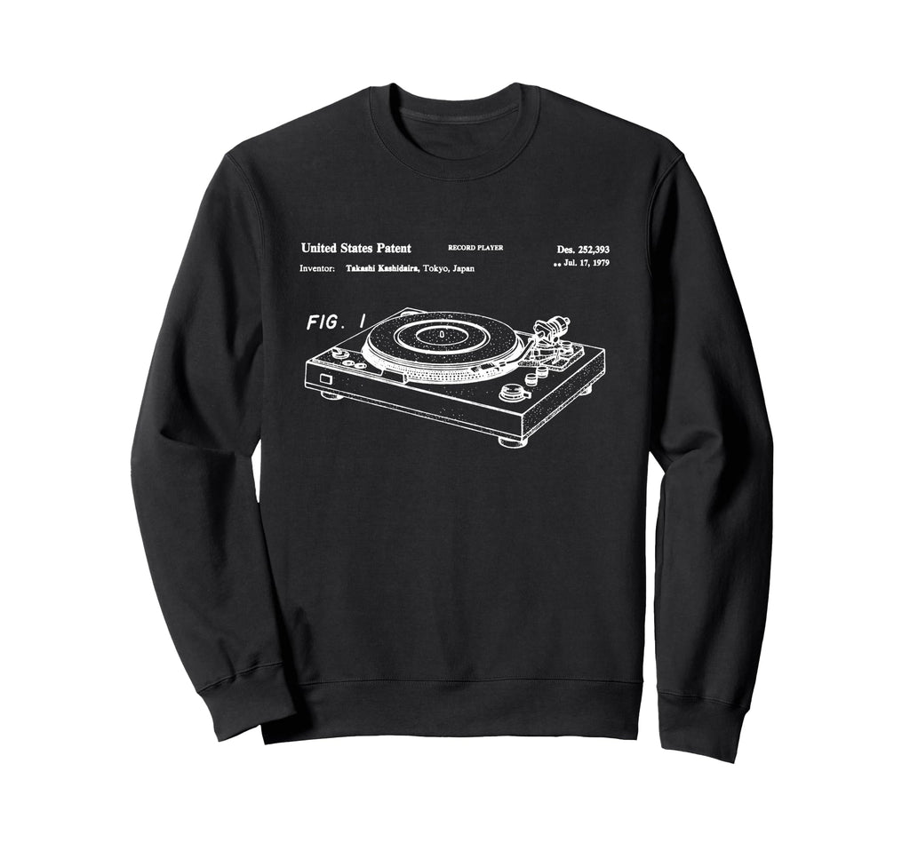 Vinyl Record Player Patent Blueprint Sweatshirt - Graphic Print for Adults - T-Shirt, Sweatshirt, Hoodie
