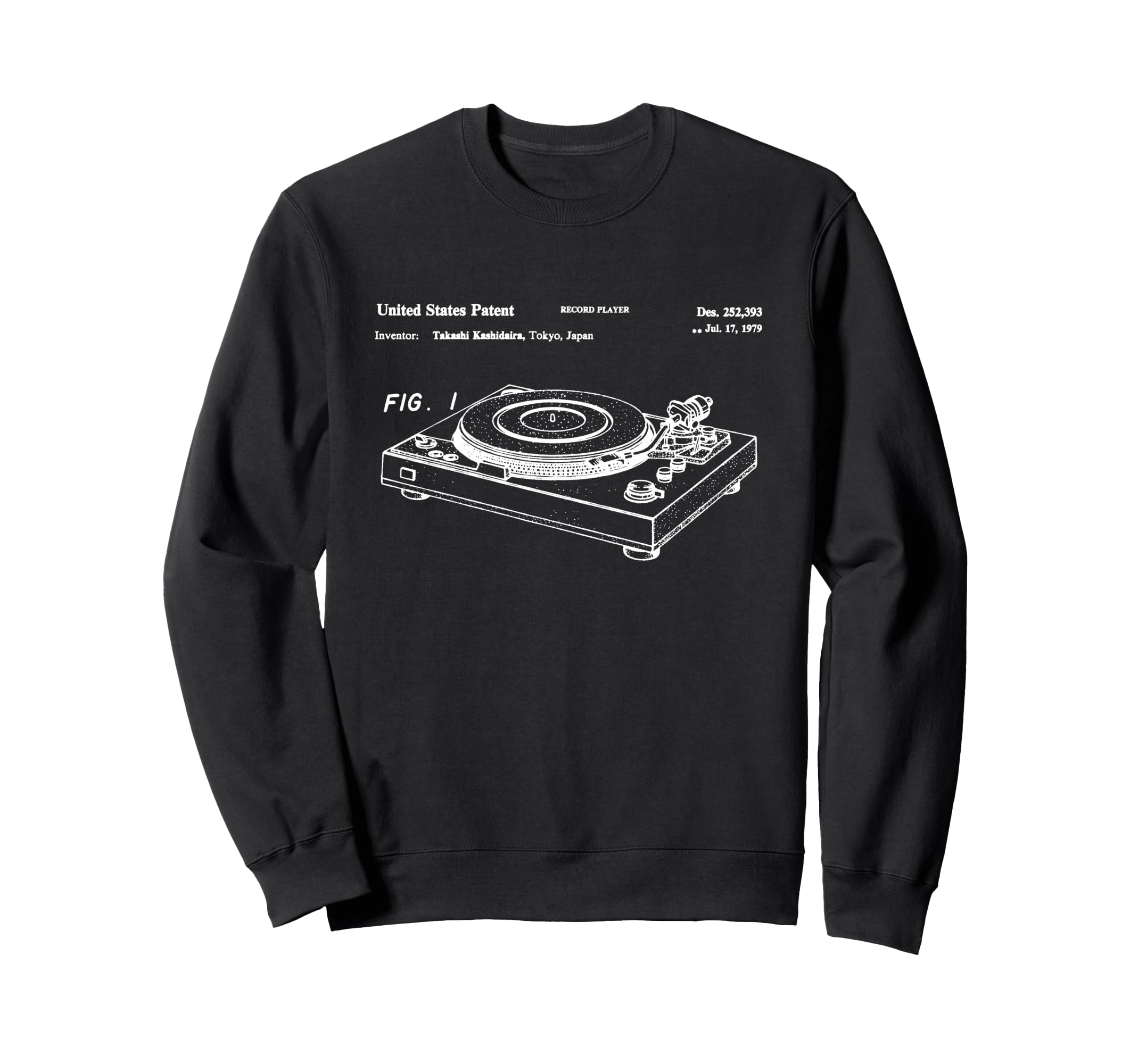Vinyl Record Player Patent Blueprint Sweatshirt - Graphic Print for Adults - T-Shirt, Sweatshirt, Hoodie