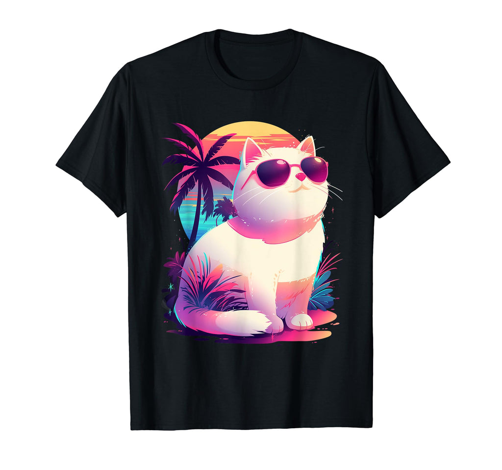 Kawaii 80S Vaporwave Cat Neko T-Shirt - Casual Everyday Wear Men Women - T-Shirt, Sweatshirt, Hoodie