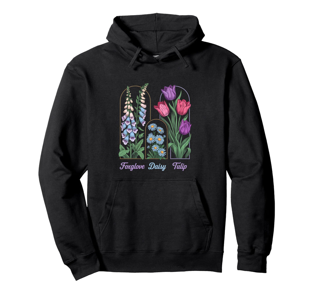 Foxglove Daisy Tulip Floral Drawing Hoodie - Fun Novelty Design for Adults - T-Shirt, Sweatshirt, Hoodie