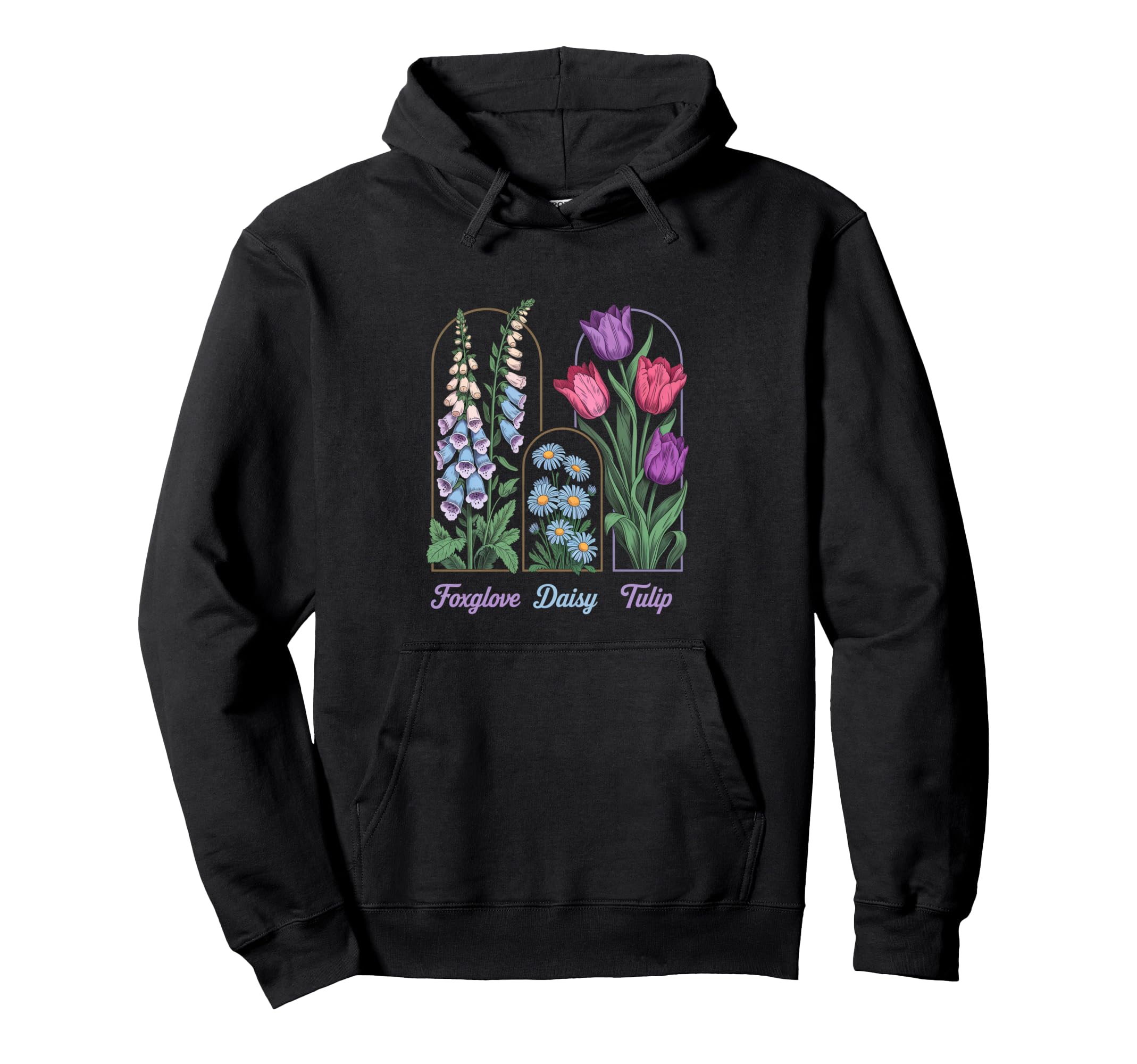 Foxglove Daisy Tulip Floral Drawing Hoodie - Fun Novelty Design for Adults - T-Shirt, Sweatshirt, Hoodie