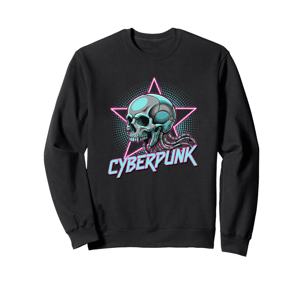 Cyberpunk Skull 80S Synthwave Sci Sweatshirt - Minimalist Print for Adults - T-Shirt, Sweatshirt, Hoodie
