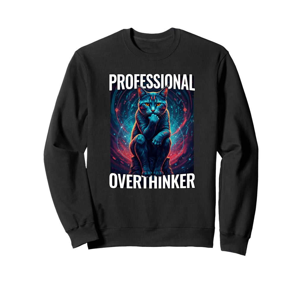 Overthinker Cat Funny Gift Cat Sweatshirt - Minimalist Print for Adults - T-Shirt, Sweatshirt, Hoodie
