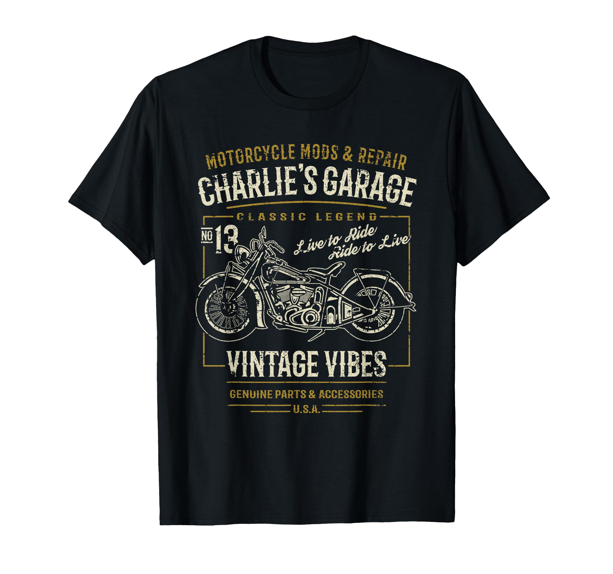 Charlies Garage Motorcycle T-Shirt - Fun Novelty Design Men Women - T-Shirt, Sweatshirt, Hoodie