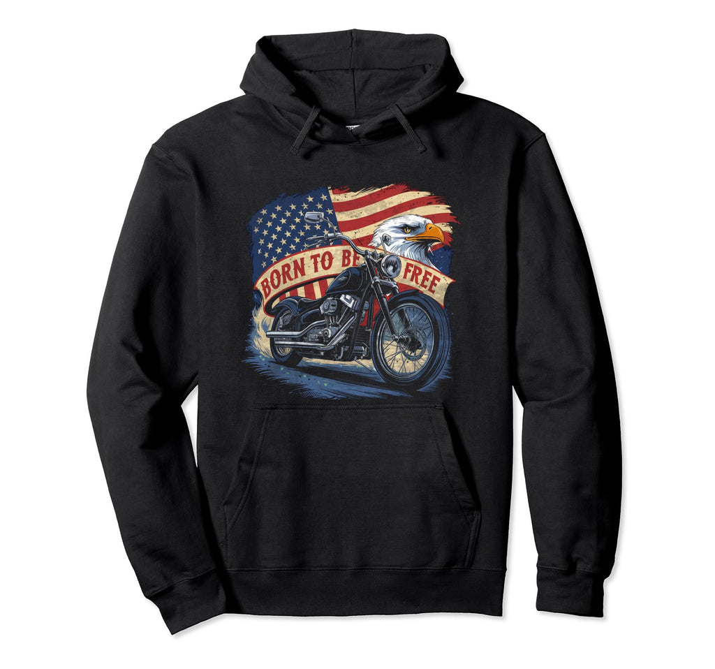 Born To Be Free Eagle Flag Motorcycle Hoodie - Minimalist Print Men Women - T-Shirt, Sweatshirt, Hoodie