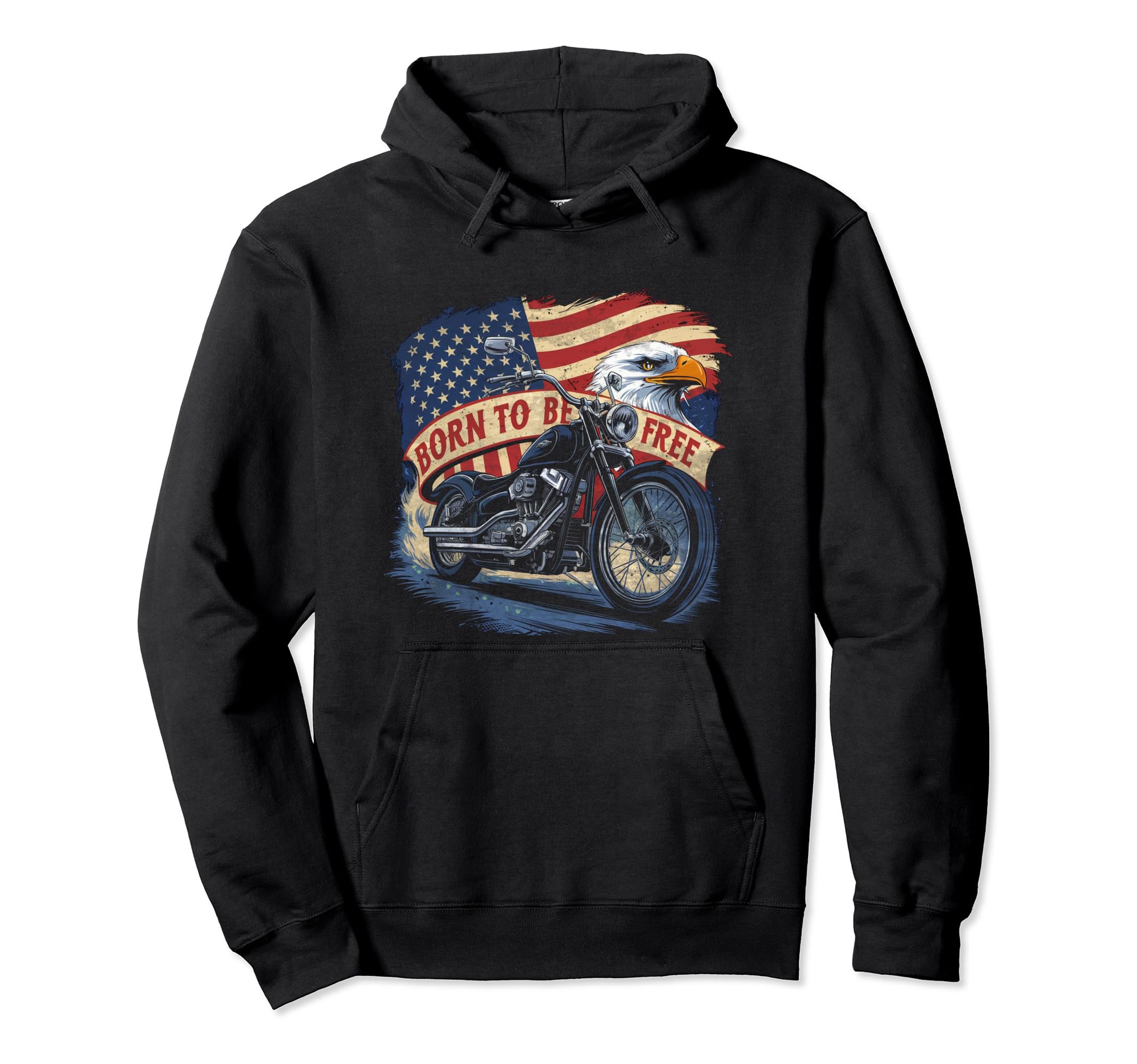 Born To Be Free Eagle Flag Motorcycle Hoodie - Minimalist Print Men Women - T-Shirt, Sweatshirt, Hoodie