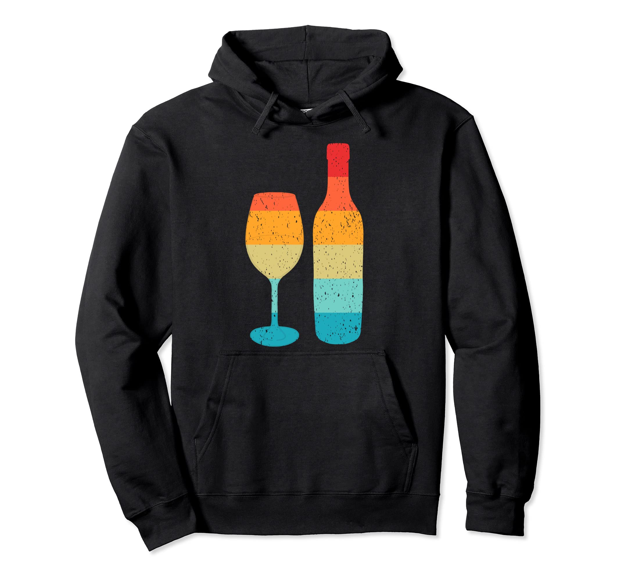 Wine Silhouette 70S 80S Distressed Hoodie - Fun Novelty Design Men Women - T-Shirt, Sweatshirt, Hoodie