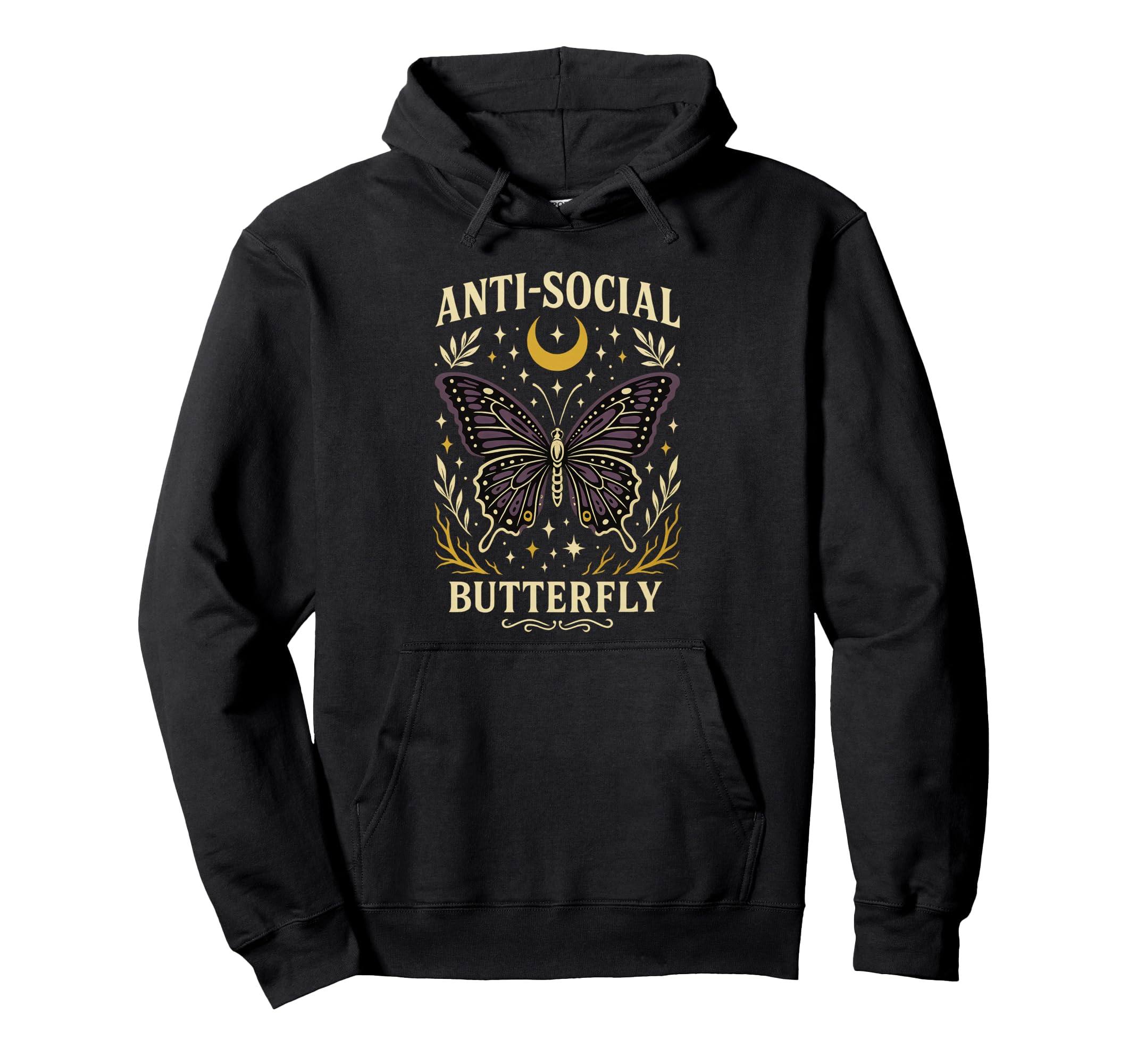 Anti Social Butterfly Moon Stars Funny Hoodie - Aesthetic Graphic Unisex - T-Shirt, Sweatshirt, Hoodie