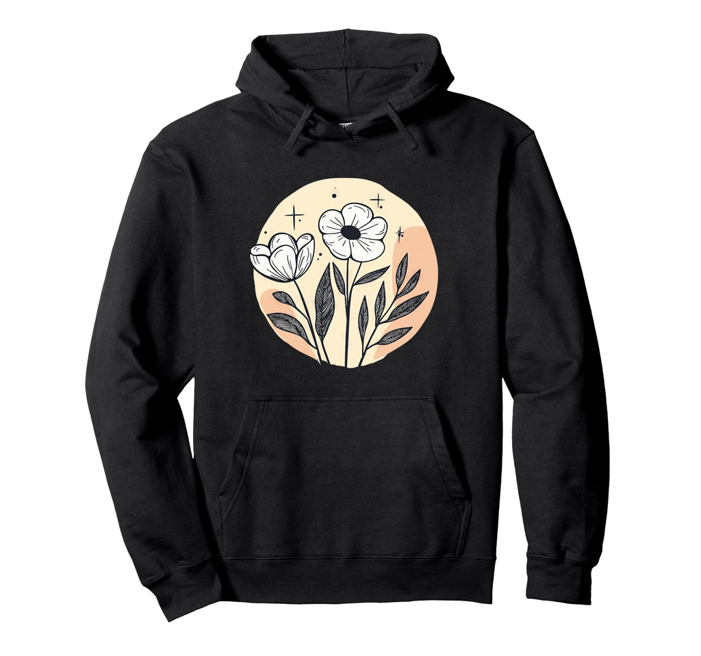 Floral Sketch Sun And Stars Botanical Hoodie - Minimalist Print for Adults - T-Shirt, Sweatshirt, Hoodie