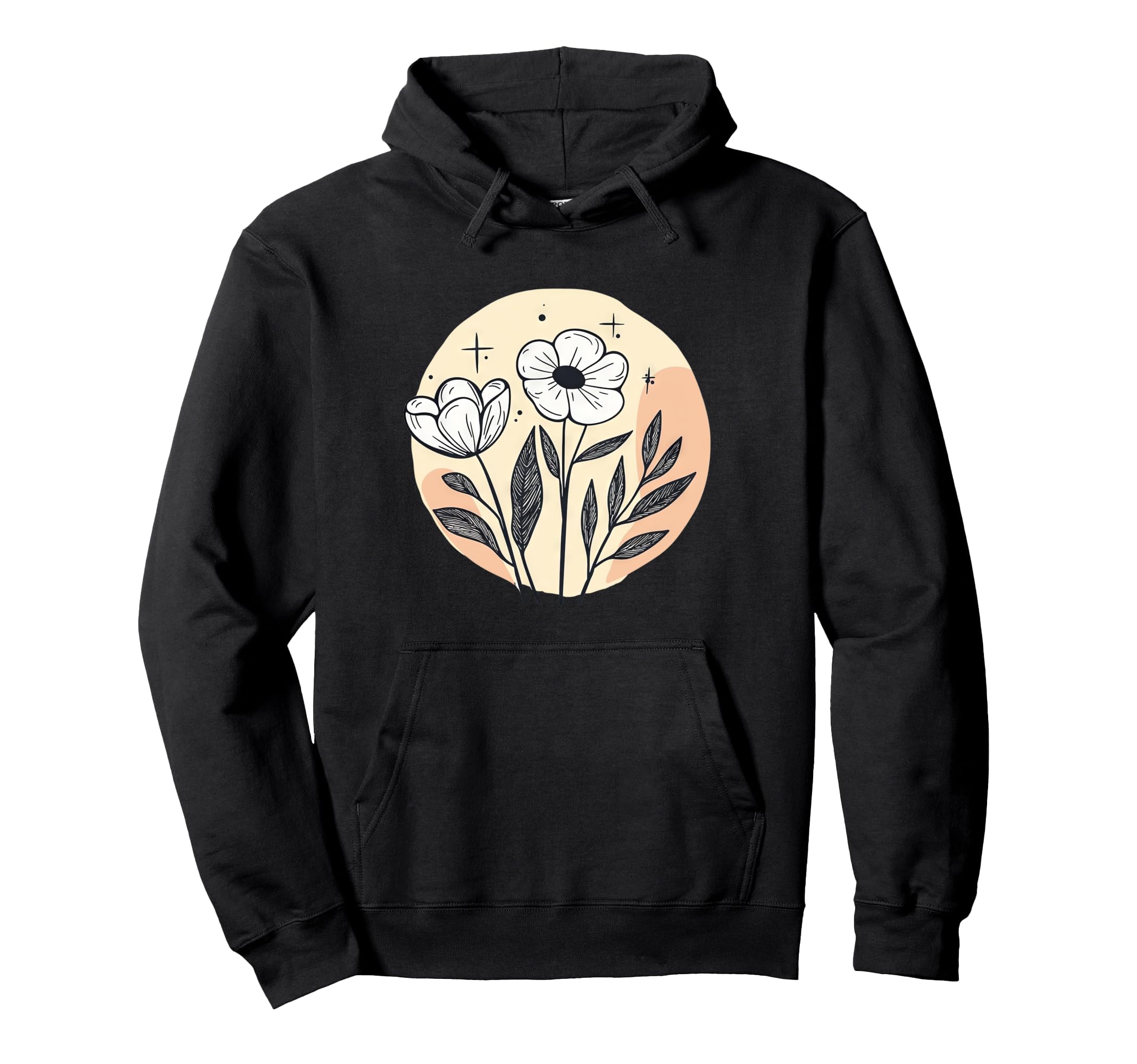 Floral Sketch Sun And Stars Botanical Hoodie - Minimalist Print for Adults - T-Shirt, Sweatshirt, Hoodie