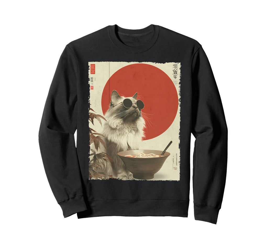 Groovy Cat Ramen Japanese 80S 70S Sweatshirt - Minimalist Print Men Women - T-Shirt, Sweatshirt, Hoodie