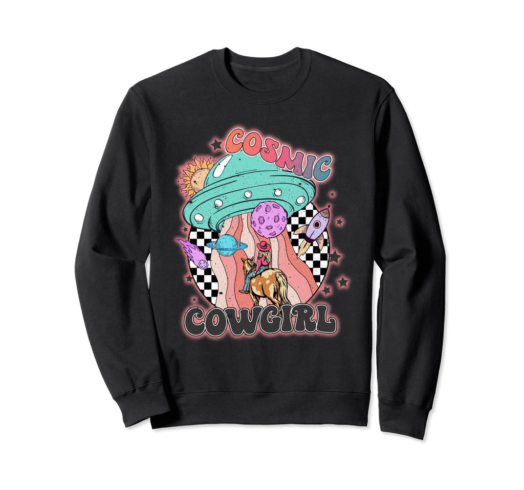 Ufo Cowgirls Horse Western Sweatshirt - Casual Everyday Wear Men Women - T-Shirt, Sweatshirt, Hoodie