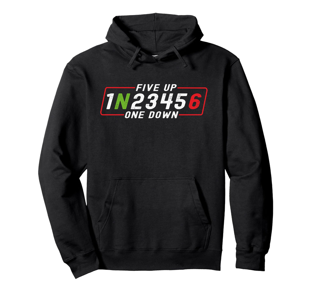 Five Up One Down Motorcycle Garage Hoodie - Casual Everyday Wear Men Women - T-Shirt, Sweatshirt, Hoodie