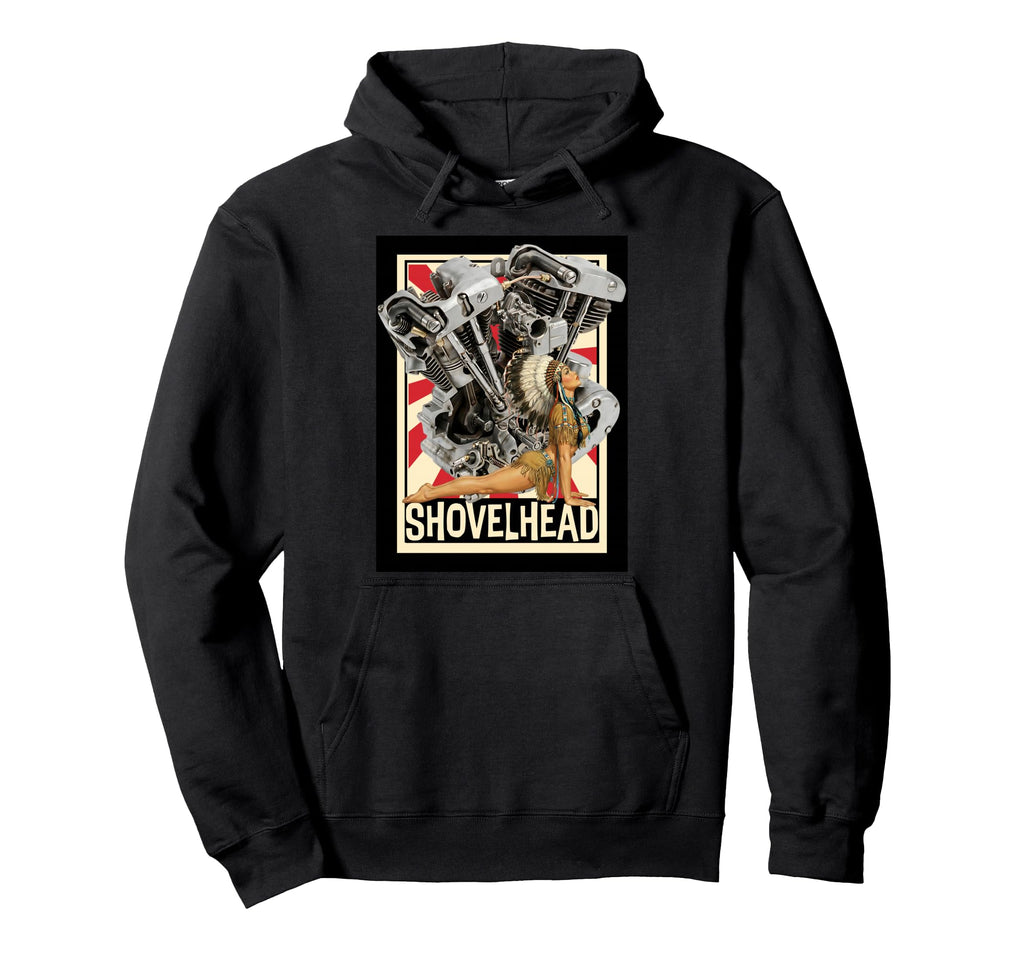 Shovelhead Engine Pinup Motorcycle Hoodie - Aesthetic Graphic for Adults - T-Shirt, Sweatshirt, Hoodie