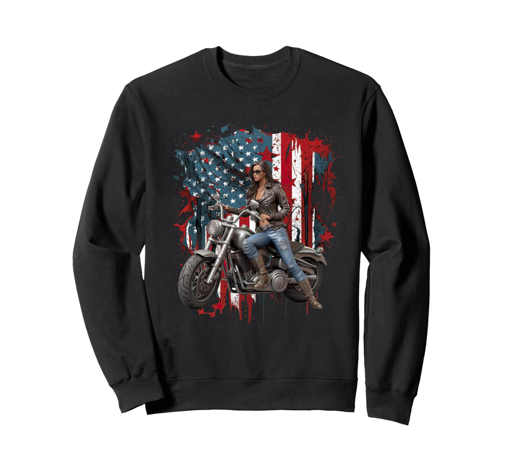 Motorcycle American Flag Helmet Biker Sweatshirt - Graphic Print Unisex - T-Shirt, Sweatshirt, Hoodie