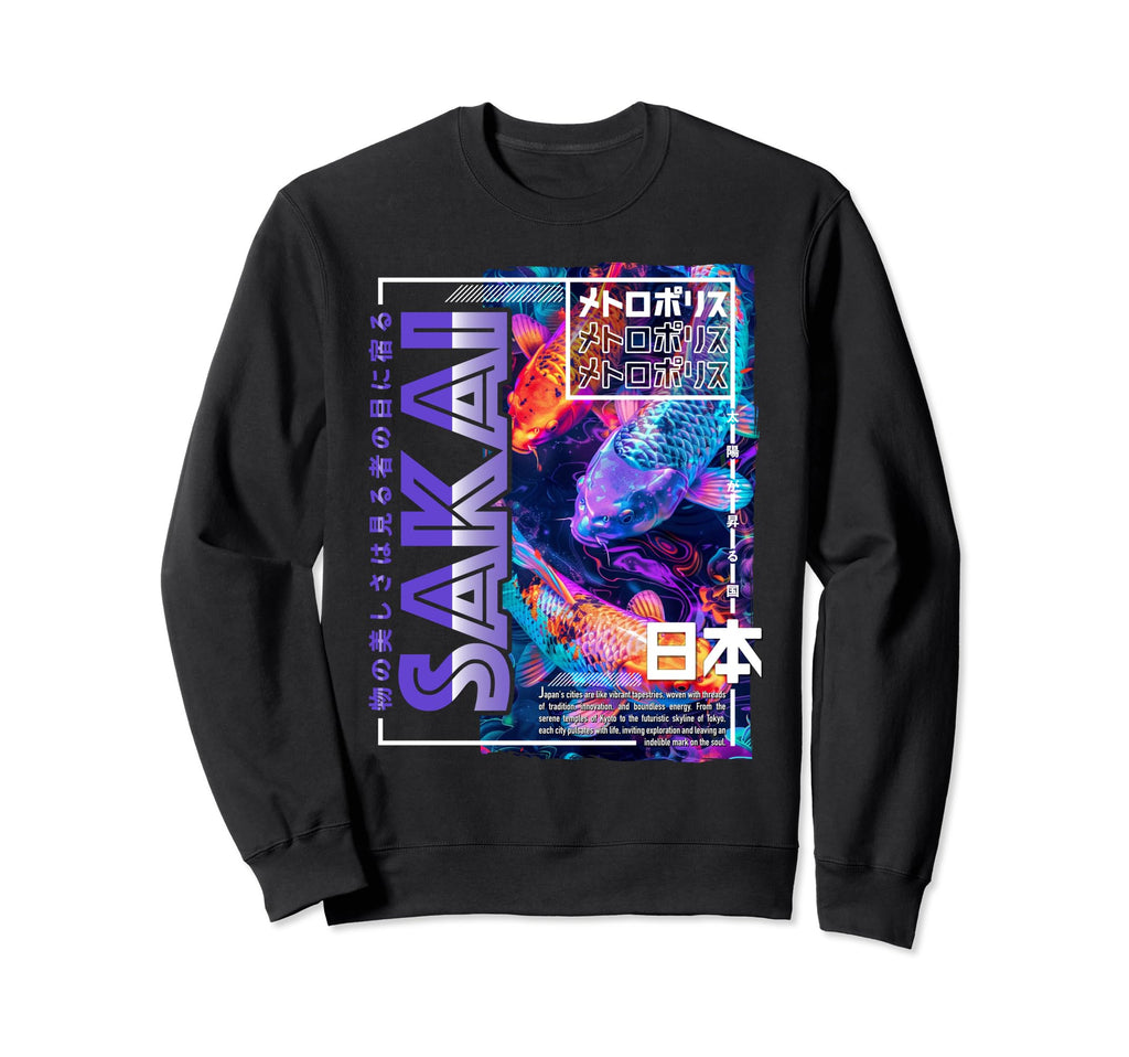 Sakai City 80S Synthwave Koi Carp Sweatshirt - Unique Graphic Men Women - T-Shirt, Sweatshirt, Hoodie