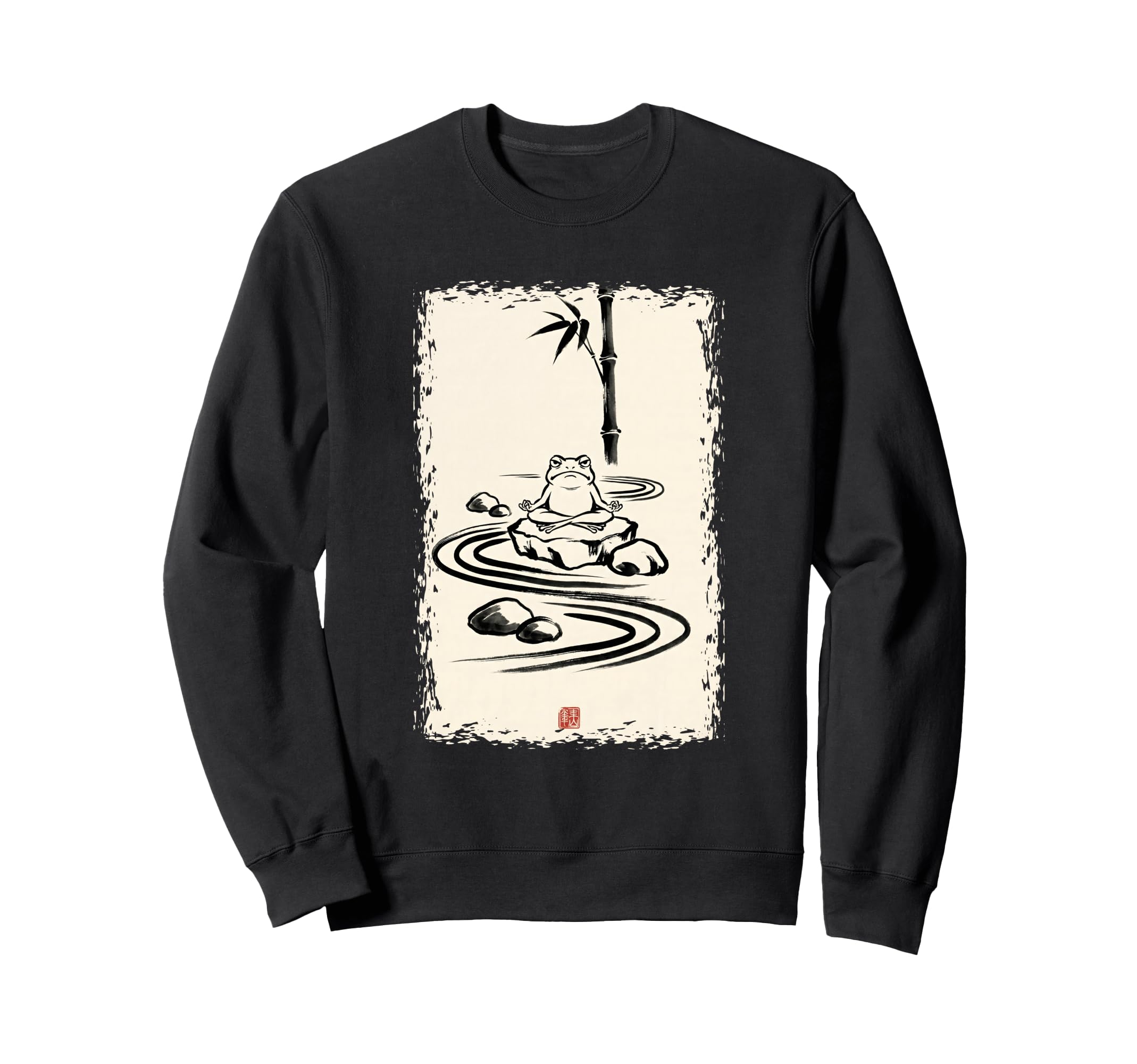 Zen Frog Meditating Japanese Sumi E Sweatshirt - Graphic Print Men Women - T-Shirt, Sweatshirt, Hoodie