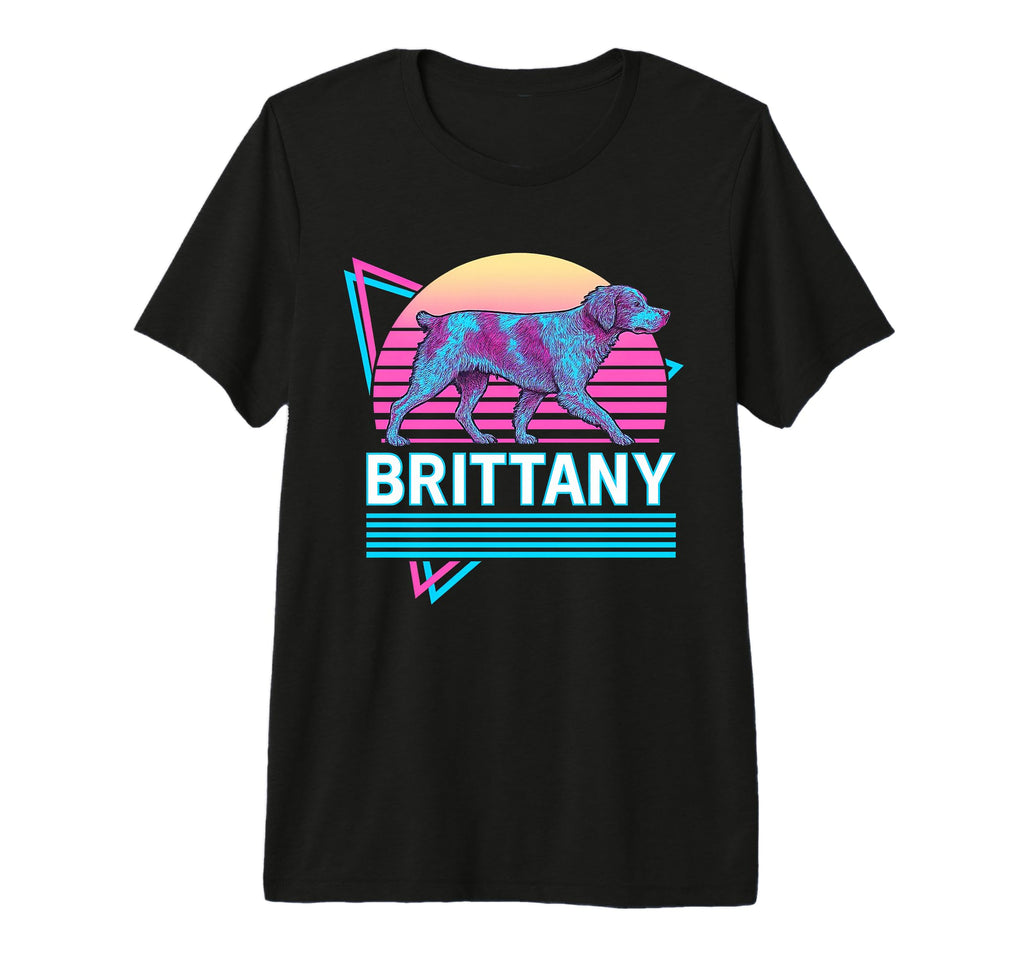 Brittany Spaniel Synthwave Aesthetic T-Shirt - Minimalist Print for Adults - T-Shirt, Sweatshirt, Hoodie