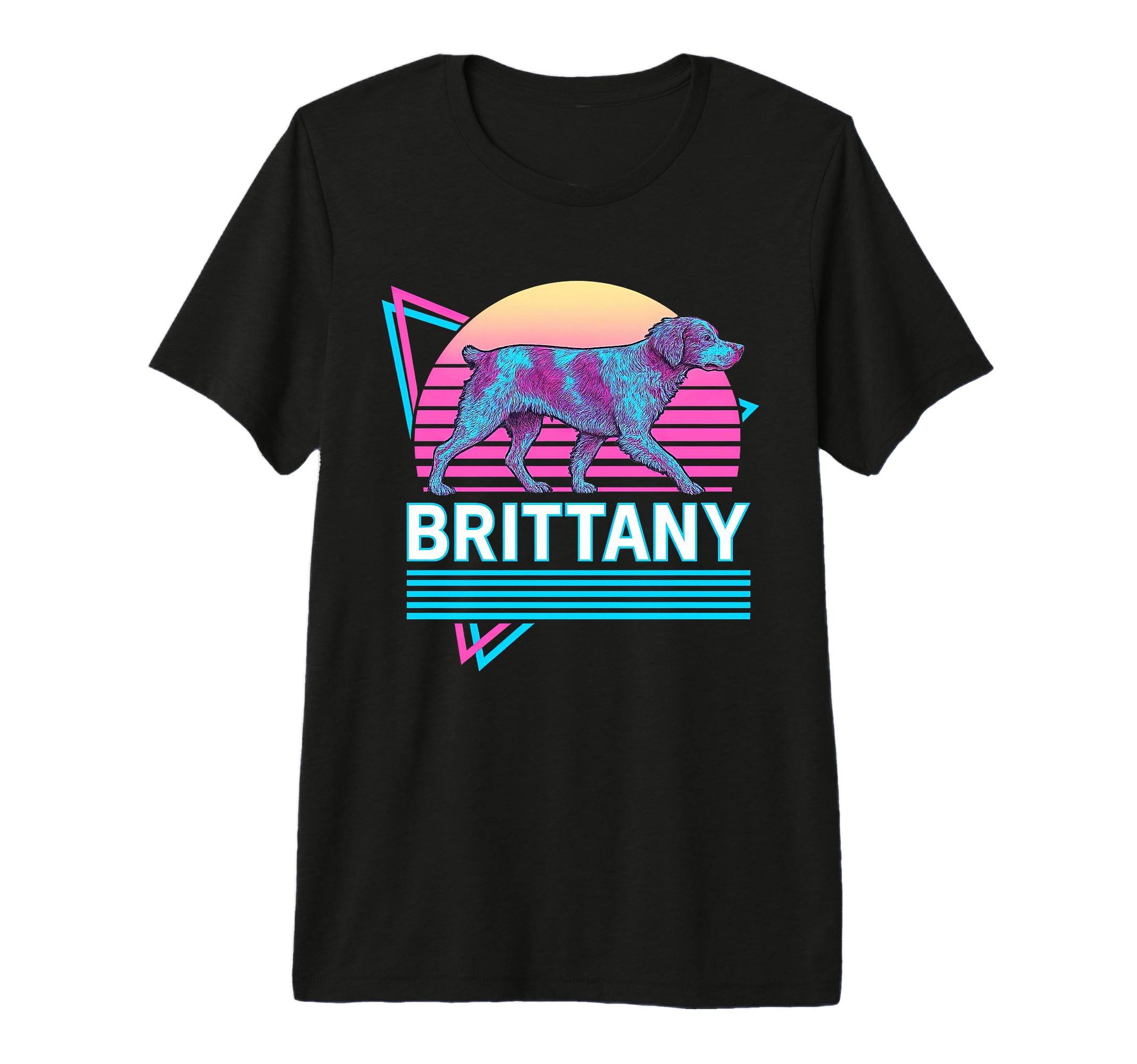 Brittany Spaniel Synthwave Aesthetic T-Shirt - Minimalist Print for Adults - T-Shirt, Sweatshirt, Hoodie