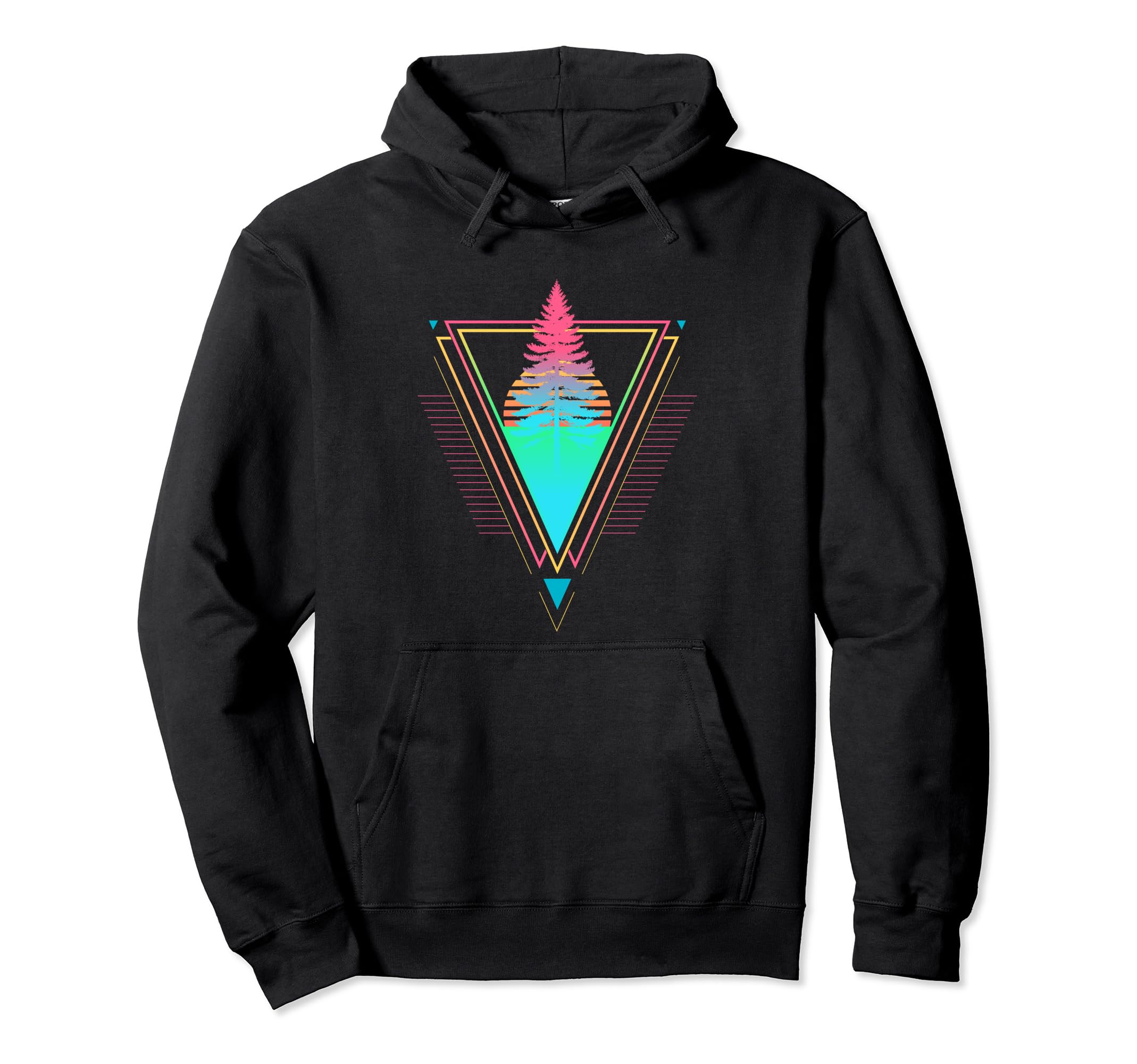 1980S 1990S Synthwave Pine Tree Sunset Hoodie - Unique Graphic for Adults - T-Shirt, Sweatshirt, Hoodie