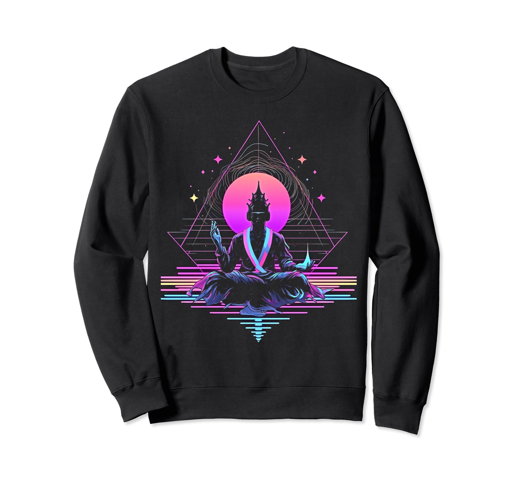 Synthwave Alien Buddha Cyberpunk 80S Sweatshirt - Graphic Print Men Women - T-Shirt, Sweatshirt, Hoodie