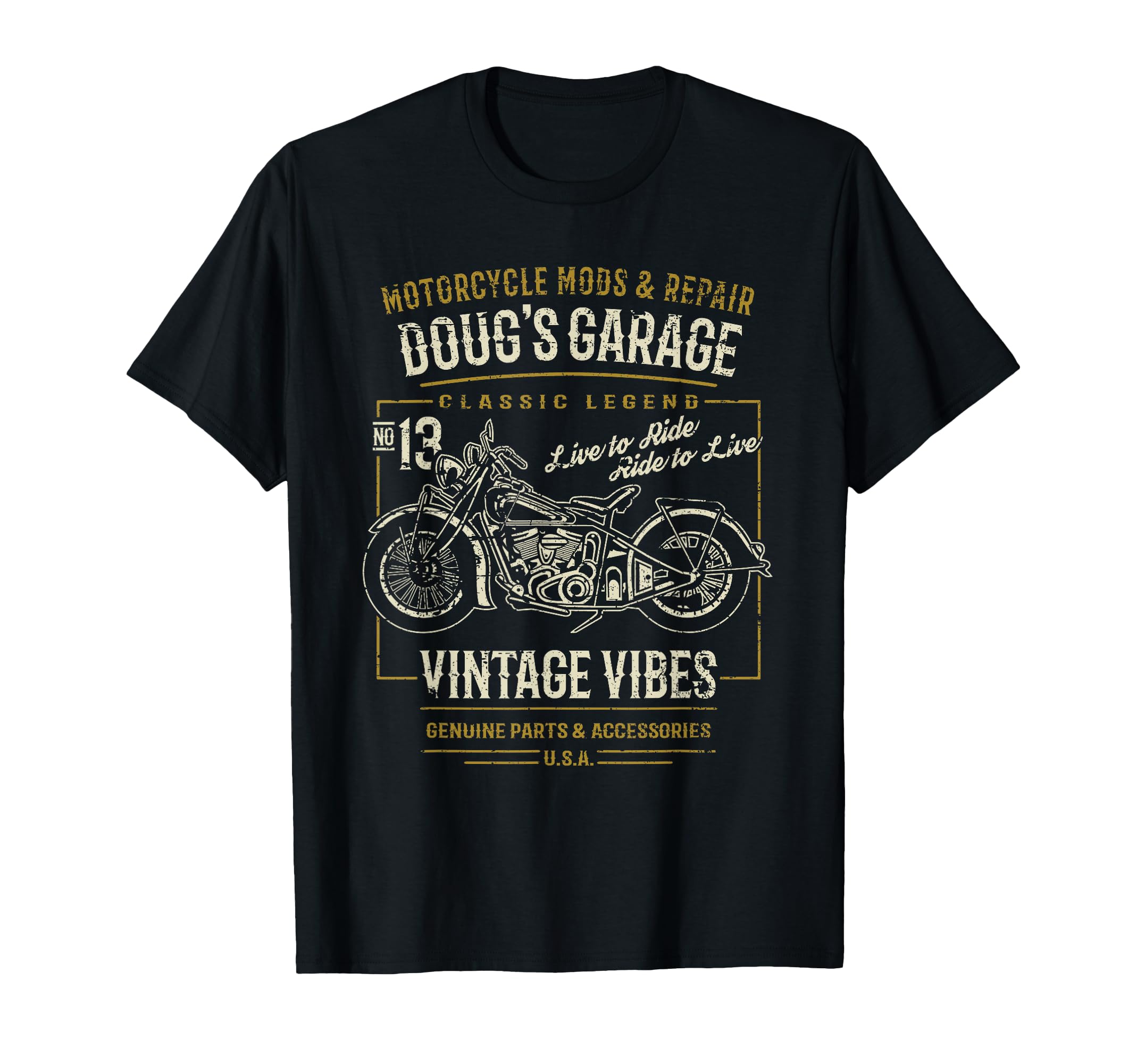 Dougs Garage Motorcycle Distressed T-Shirt - Casual Everyday Wear Unisex - T-Shirt, Sweatshirt, Hoodie
