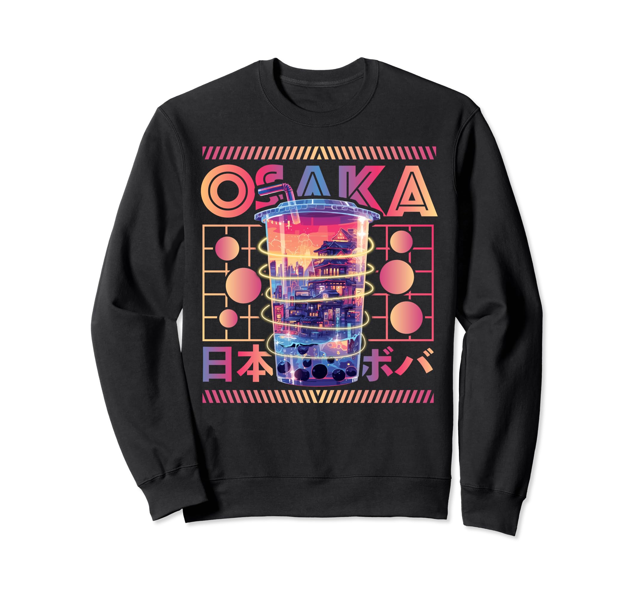Osaka City 80S Synthwave Boba Tea Sweatshirt - Unique Graphic Men Women - T-Shirt, Sweatshirt, Hoodie