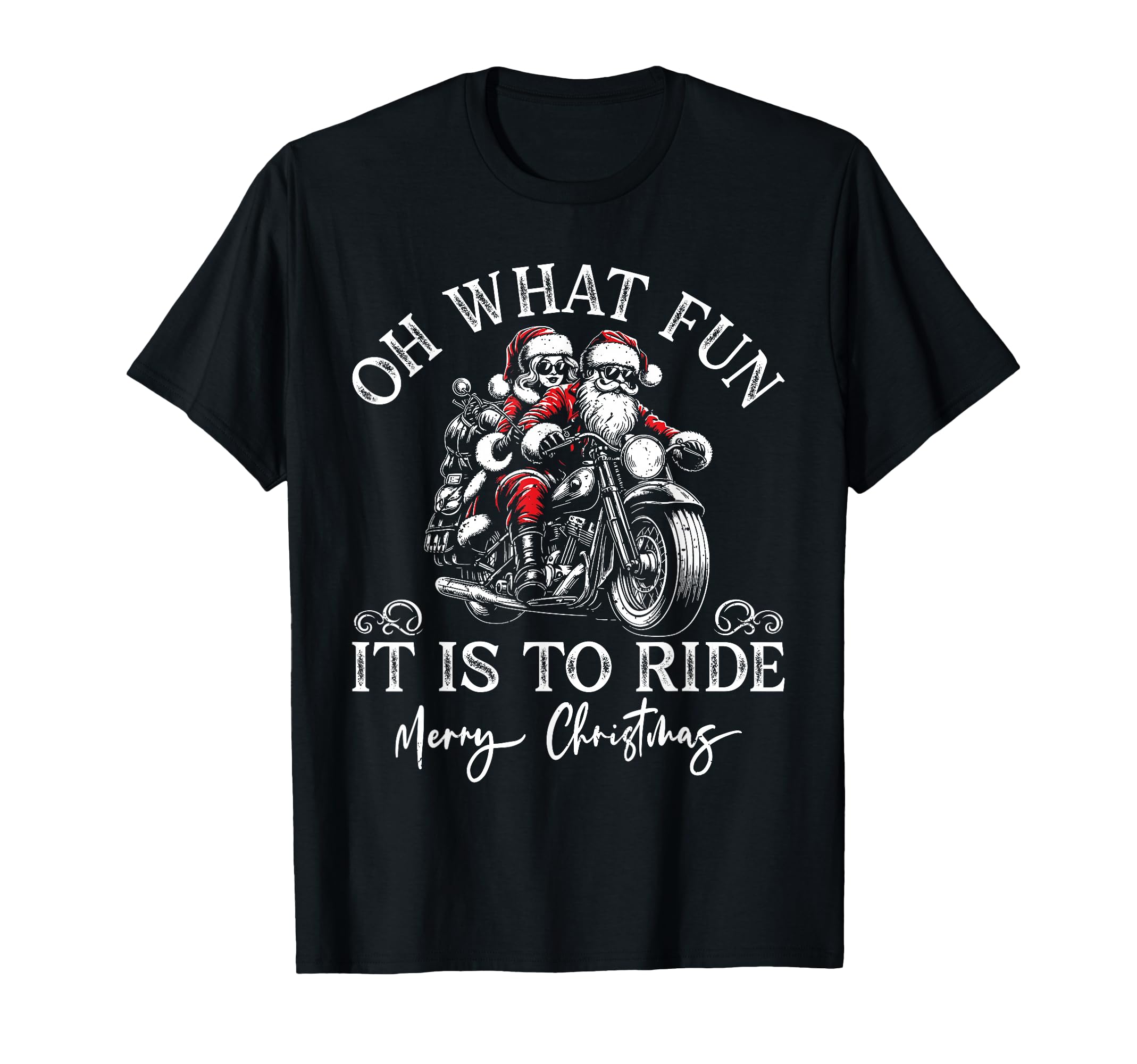 Santa Mrs Claus Motorcycle Ride T-Shirt - Novelty Apparel Men Women - T-Shirt, Sweatshirt, Hoodie