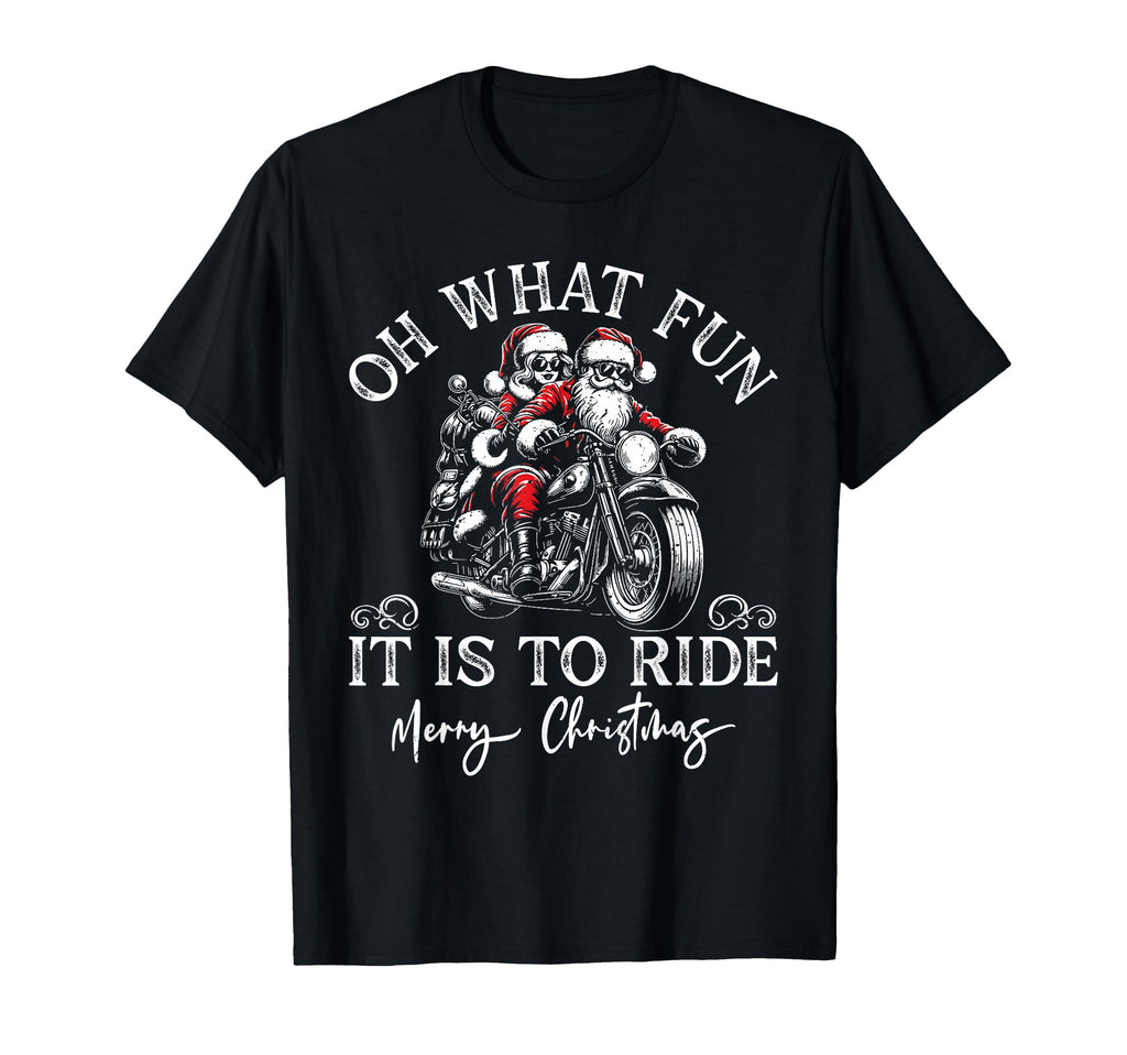 Santa Mrs Claus Motorcycle Ride T-Shirt - Trendy Graphic for Adults - T-Shirt, Sweatshirt, Hoodie