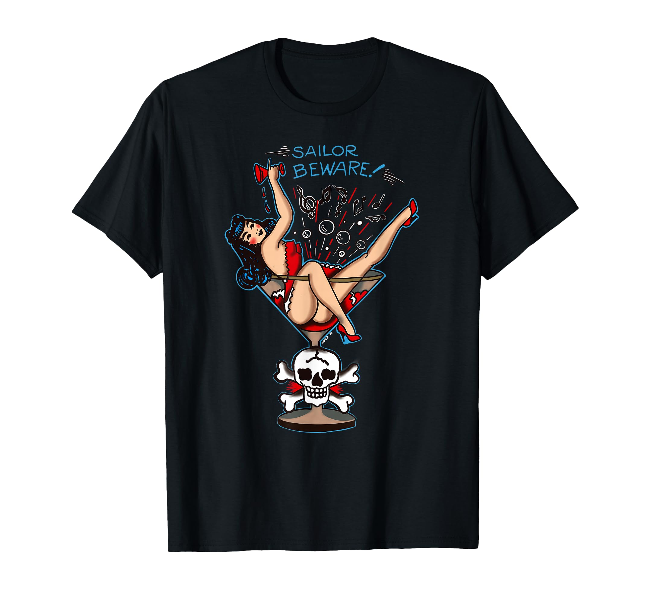 Sailor Beware Pin Up Martini Glass T-Shirt - Custom Art Print for Adults - T-Shirt, Sweatshirt, Hoodie