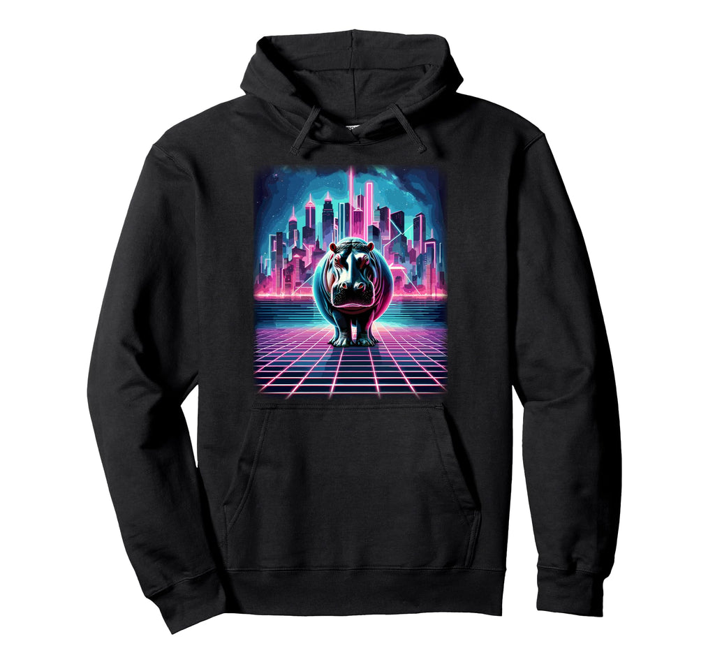 Synthwave Aesthetic Hippopotamus Lover Hoodie - Trendy Graphic Unisex - T-Shirt, Sweatshirt, Hoodie