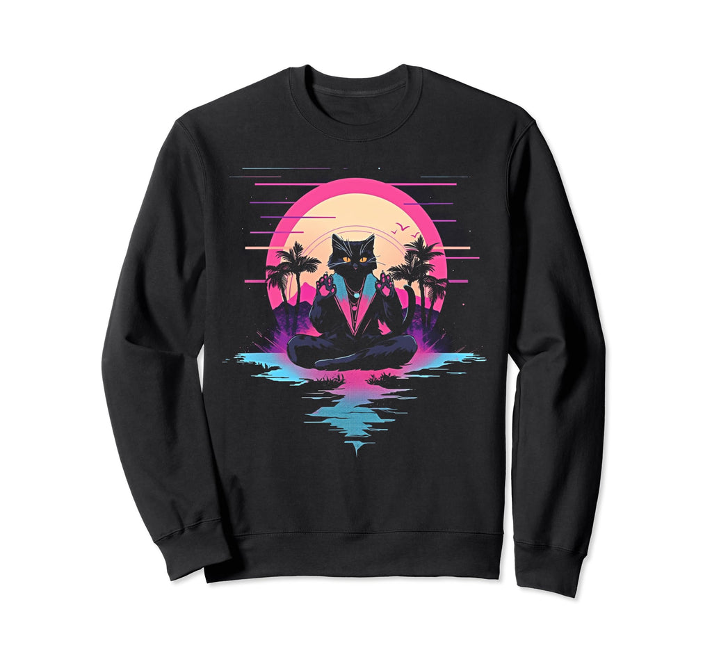 Synthwave Cat Samurai Mediation Sweatshirt - Novelty Apparel Men Women - T-Shirt, Sweatshirt, Hoodie