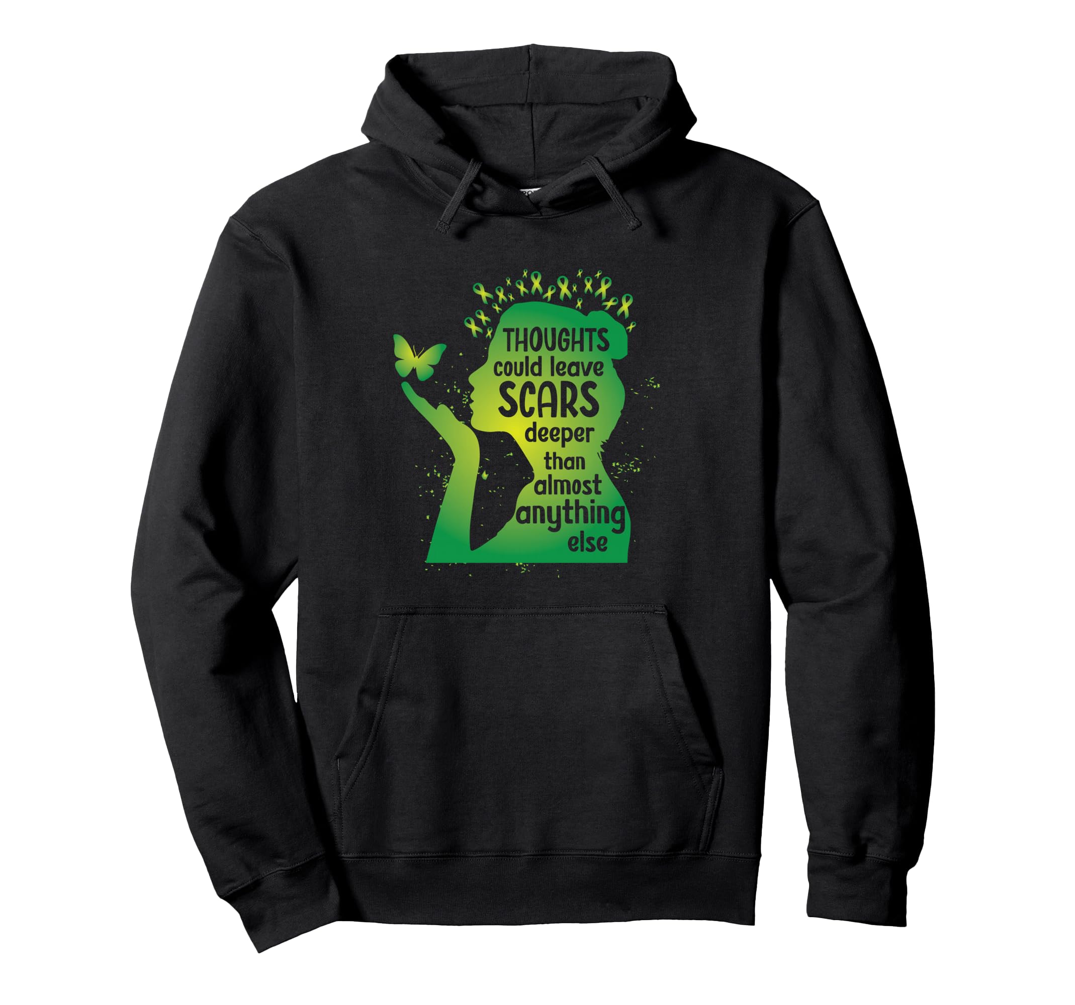 Thoughts Could Leave Scars Green Ribbon Hoodie - Graphic Print Unisex - T-Shirt, Sweatshirt, Hoodie