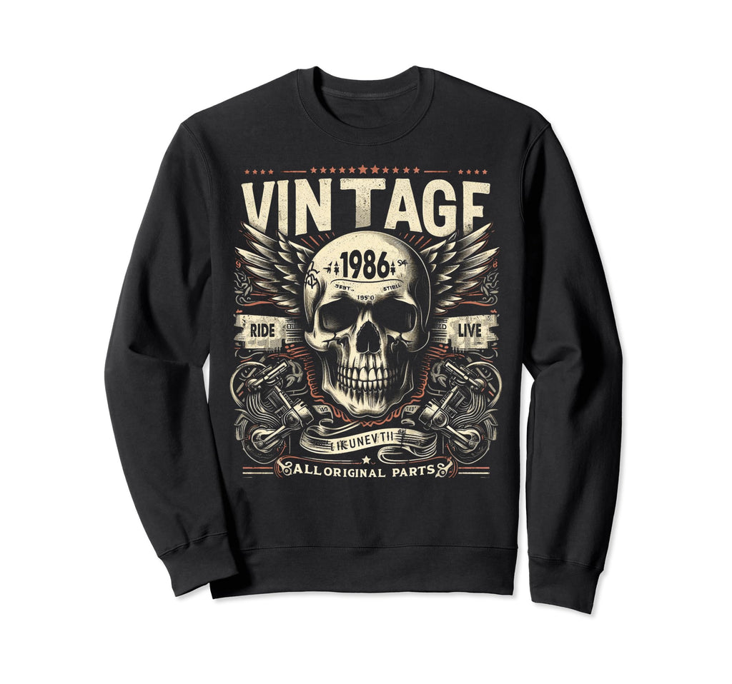 1986 Born 1986 Birthday Skull Biker Sweatshirt - Minimalist Print Unisex - T-Shirt, Sweatshirt, Hoodie