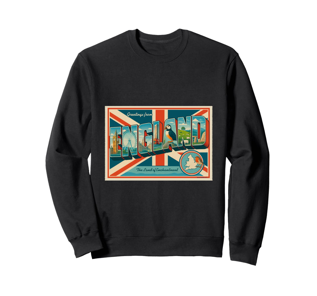England Letters 50S Travel Art Sweatshirt - Unique Graphic for Adults - T-Shirt, Sweatshirt, Hoodie