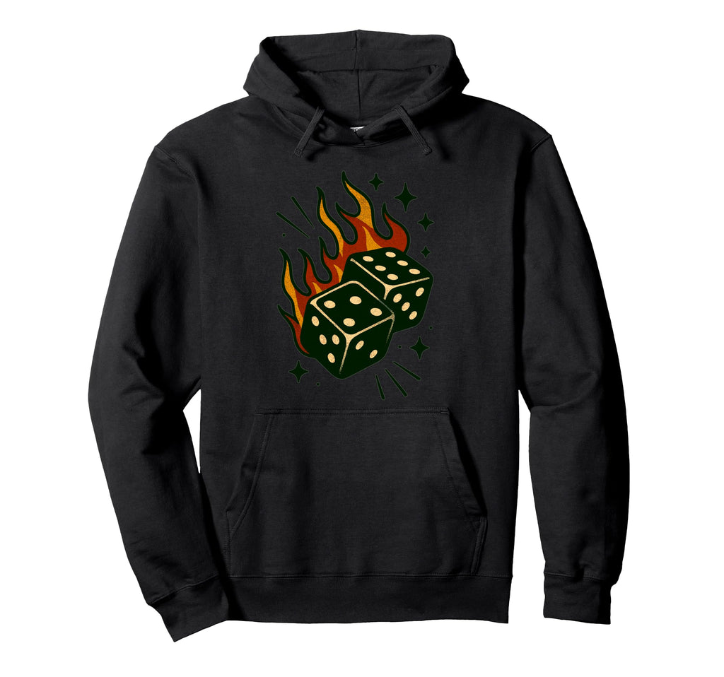 Flaming Rolling Dice Americana Tattoo Hoodie - Graphic Print for Adults - T-Shirt, Sweatshirt, Hoodie