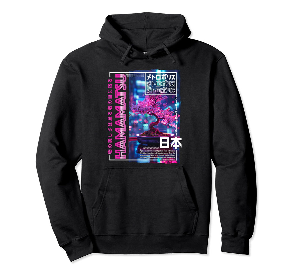 Hamamatsu City 80S Synthwave Bonsai Hoodie - Unique Graphic Men Women - T-Shirt, Sweatshirt, Hoodie