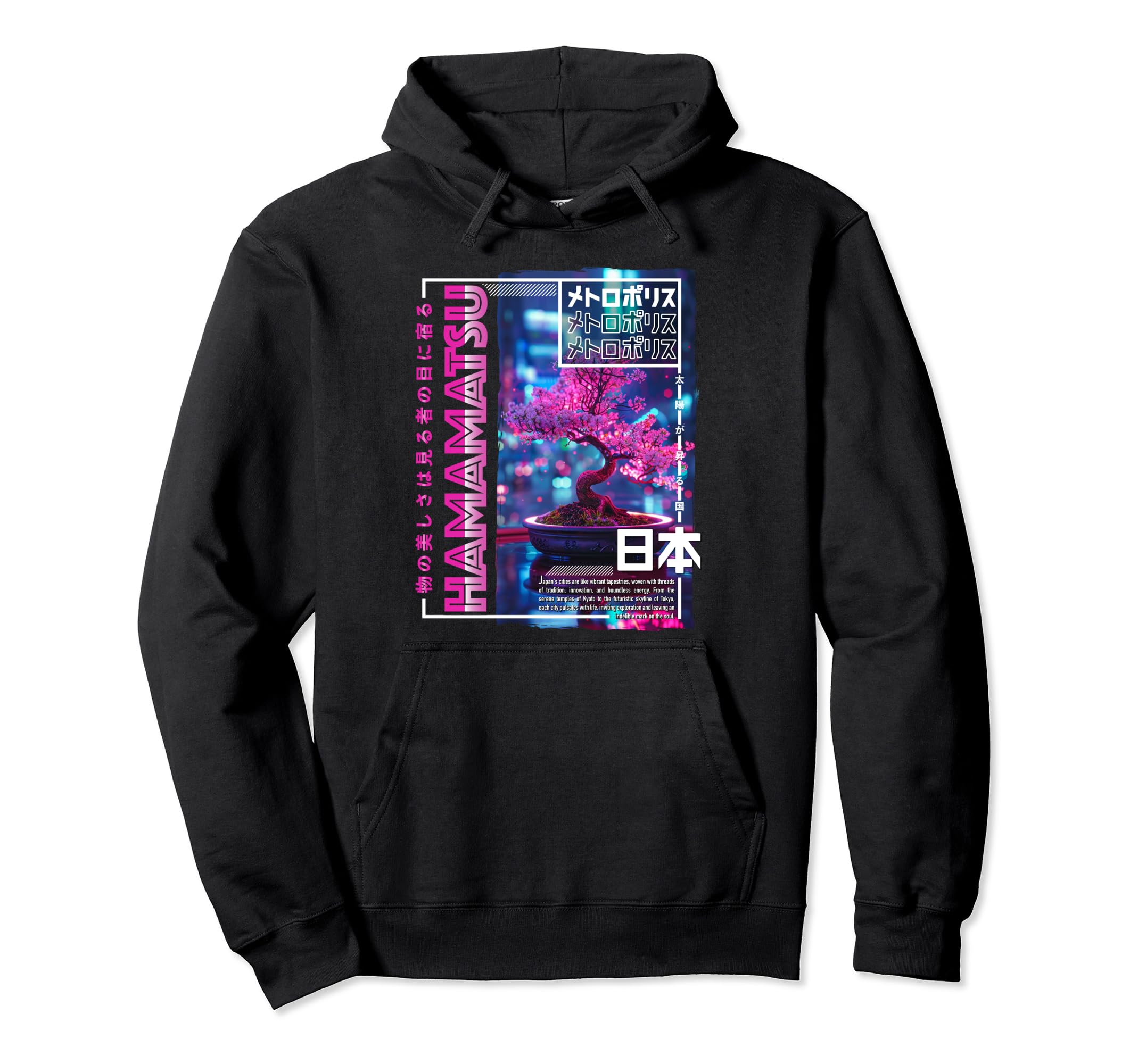 Hamamatsu City 80S Synthwave Bonsai Hoodie - Unique Graphic Men Women - T-Shirt, Sweatshirt, Hoodie