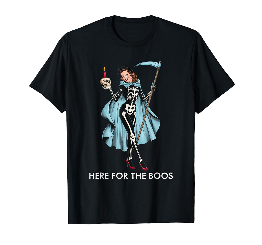 Here Boos Funny Halloween Pinup T-Shirt - Graphic Print Men Women - T-Shirt, Sweatshirt, Hoodie