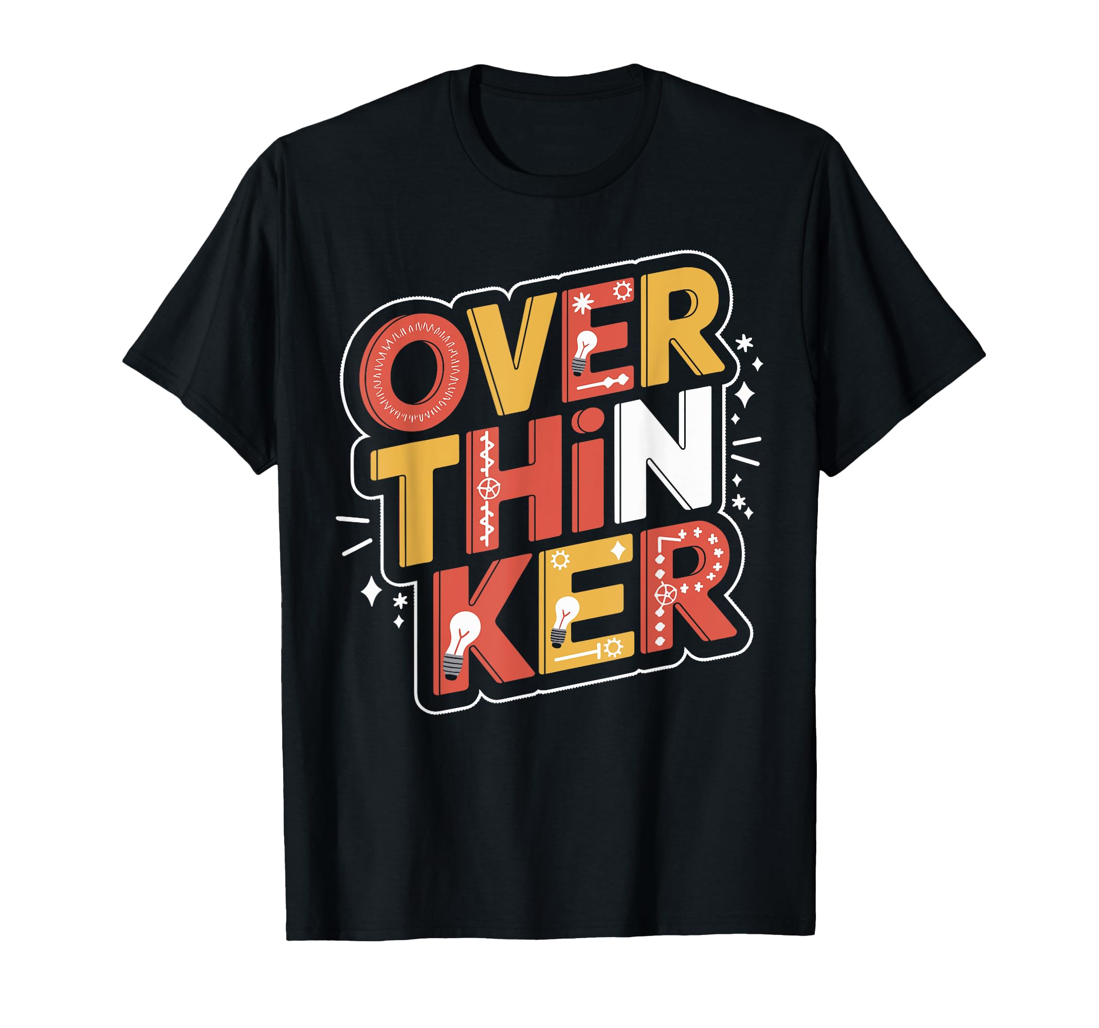 Overthinker Bold Lettering Light Bulb T-Shirt - Minimalist Print Men Women - T-Shirt, Sweatshirt, Hoodie