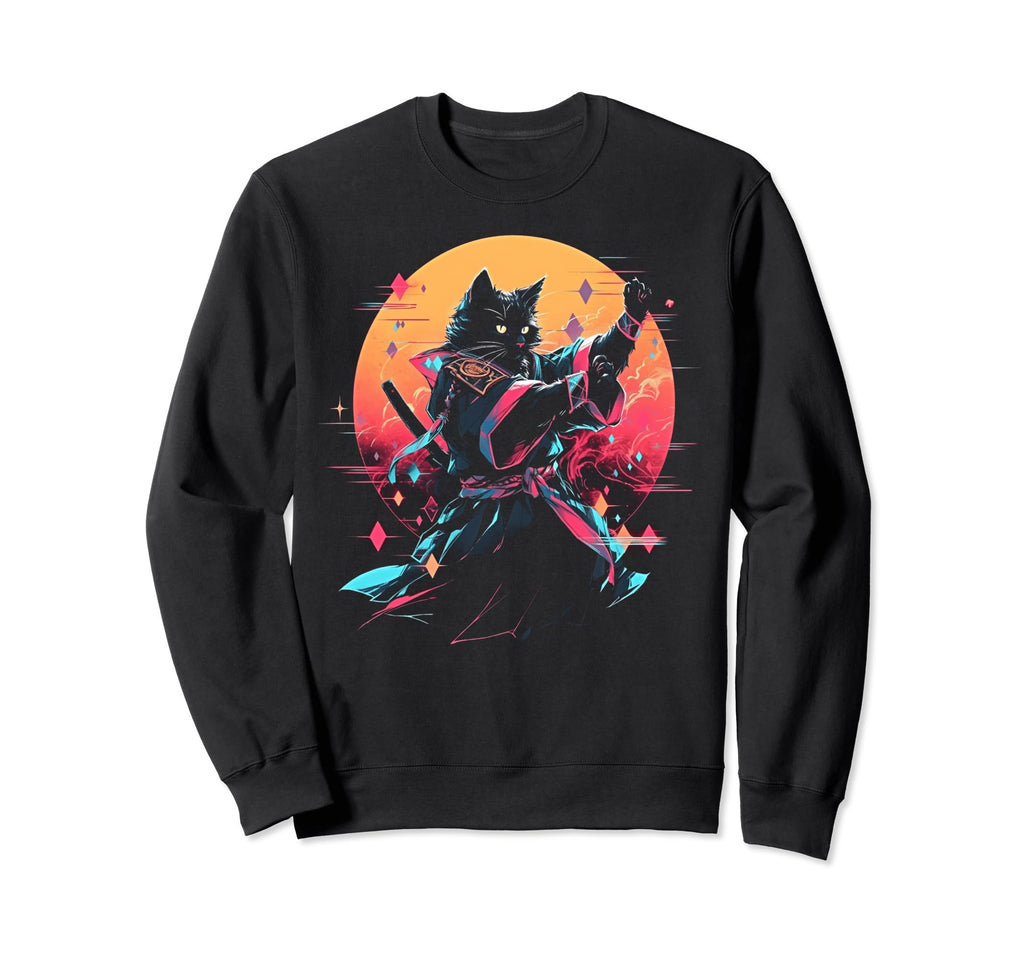 Synthwave Cat Samurai Mediation Sweatshirt - Streetwear Style Men Women - T-Shirt, Sweatshirt, Hoodie